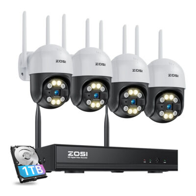 ZOSI 8CH 2K Security PTZ WiFi Outdoor Camera System AI Human Detection with HDD