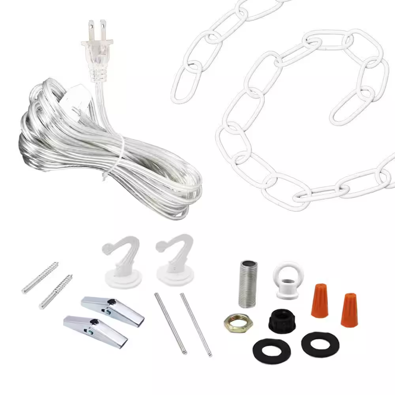 Swag Light Kit Hanging Light Cord Chain Ceiling Hook Lamp Pendant 18 Ft White