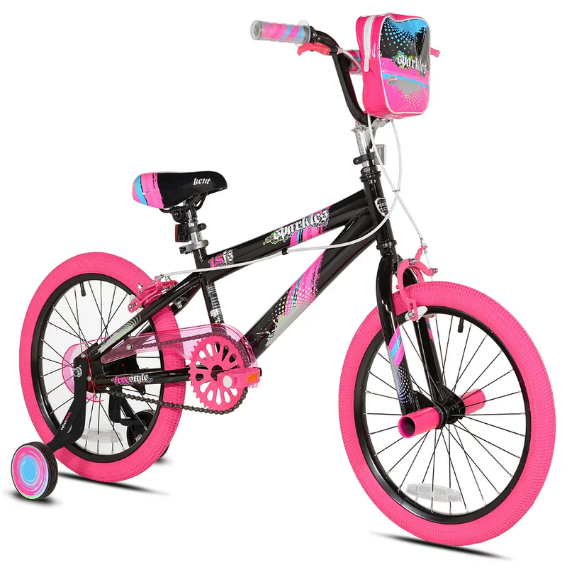 GIRLS KIDS TRAINING BIKE 18 Inch with Training Wheels Black and Pink