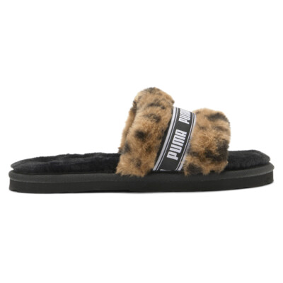 Повседневные тапочки Puma Fluff Cheetah Slide Youth для девочек черные, коричневые 38668801