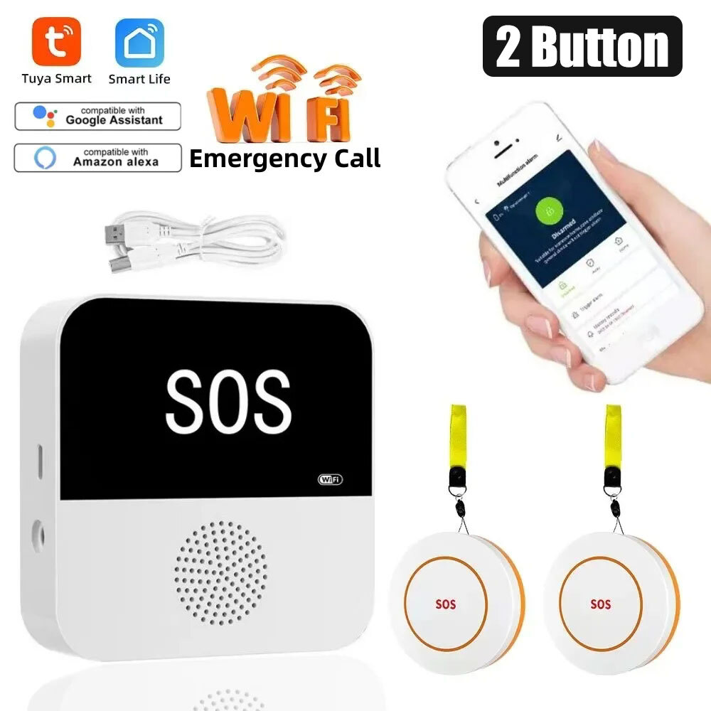 Wireless Wifi Wireless Elderly Panic Alarm System Tuya Smart Life App Emergency