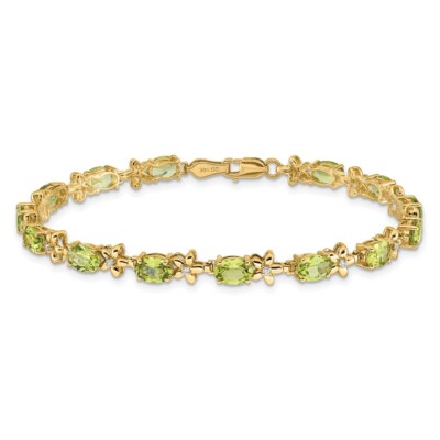 Pre-owned Superdealsforeverything Real 14k Yellow Gold Floral Diamond And Peridot Chain Bracelet; 7 Inch; Lobster