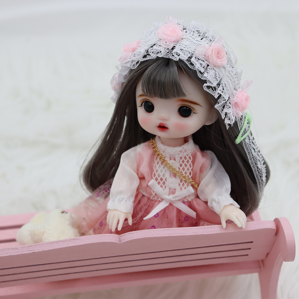 1/8 BJD Doll Full Set SD Ball Jointed Girl Pink Lace Dress