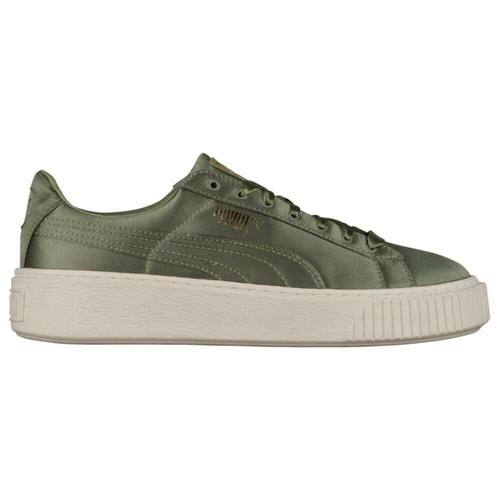 [365719-03] Женские Атласные Кроссовки PUMA Basket Platform - Оливково-Золотой Белый