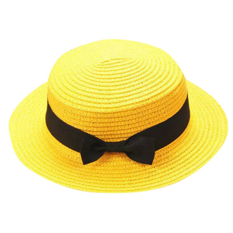 Baby Bowknot Hat Children Breathable Hat Straw Hat Boys Girls Holiday Beach Hat