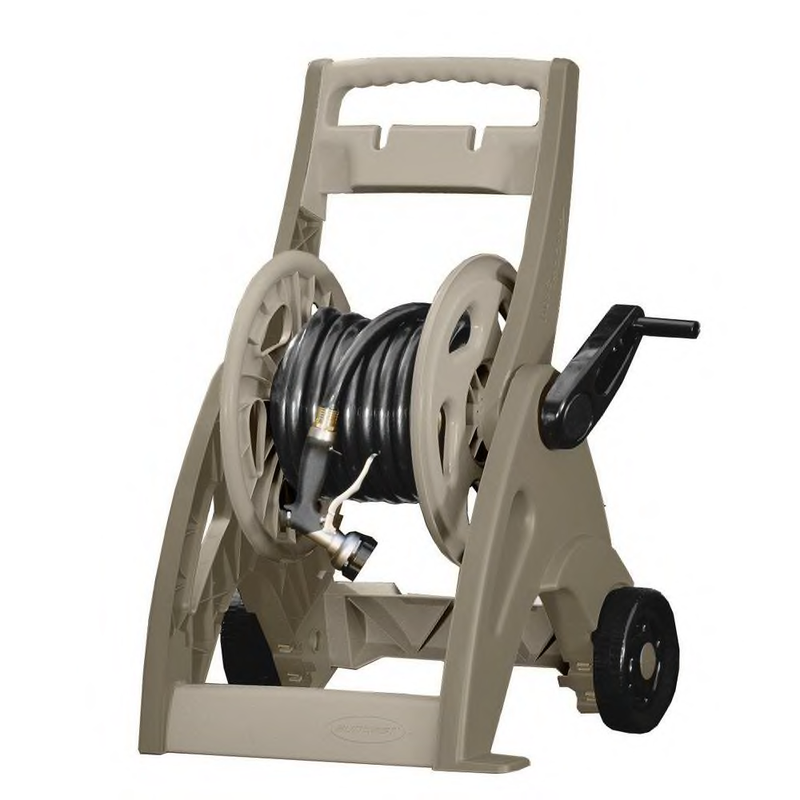 Suncast Hose Reel Cart Storage 175 Ft. Wheel Manual Crank Outdoor Beige Resin