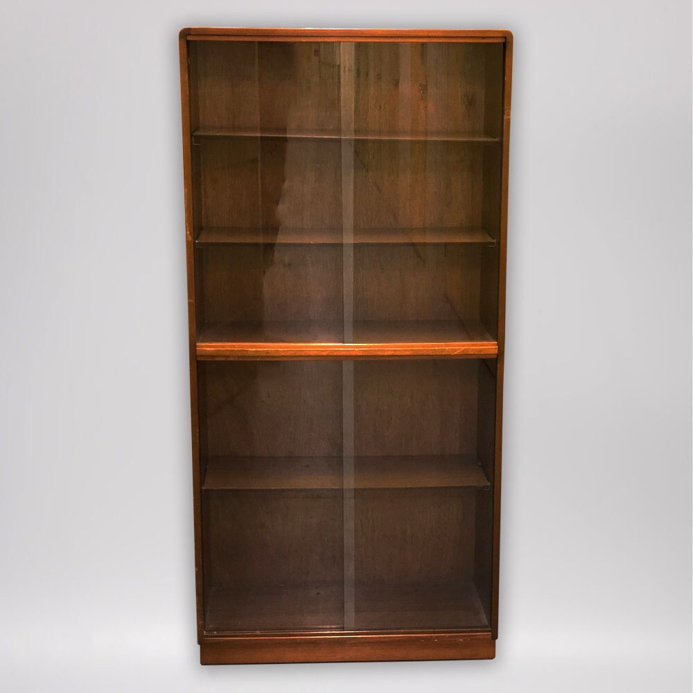 Retro Vintage 60s 70s Wooden Display with Glass Doors and 5