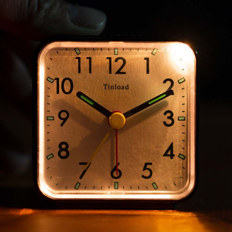 Tinload Ultra Small, Battery Travel Alarm Clock Snooze and Light, Silent No Tick