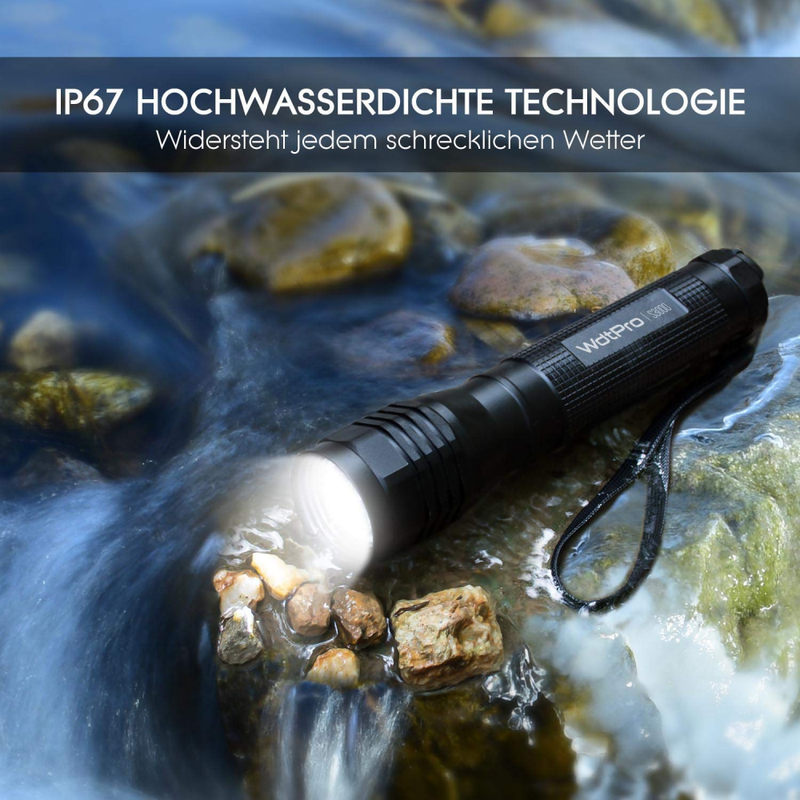 Extrem Hell LED Taschenlampe S3000, PUAIDA 3000 Lumen mit 3 Modi und Lange Arbei