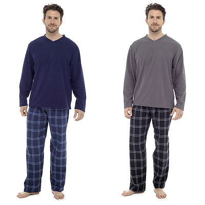 Mens Loungewear Fleece Top Flannel Brushed Pyjama  Bottoms Set Winter Warm Pjs