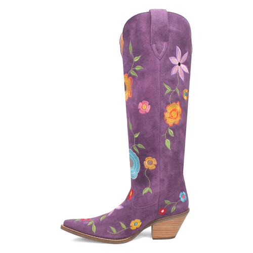 Pre-owned Dingo Flower Power Embroidered Floral Snip Toe Cowboy Womens Purple Casual Boot