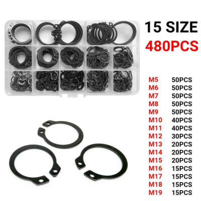 480pcs/set External Circlips Retaining Rings Clip Snap CirClip for Shafts 5-19mm