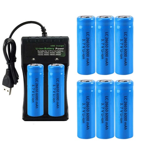 26650 Battery 6000mAh Li-ion 3.7V Rechargeable For Flashlight USA Lot