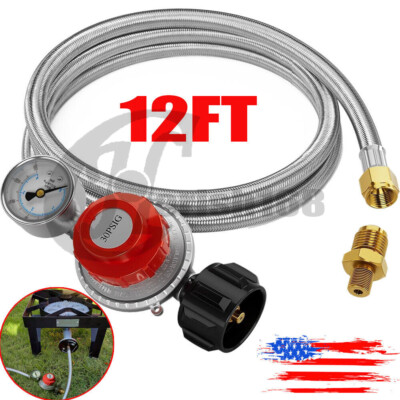 High Pressure (0~30 PSI) Adjustable Propane Regulator with 12FT Braided Hose US