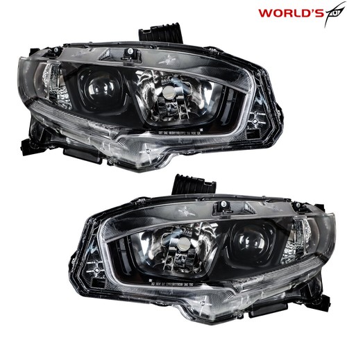 For 2016-2021 Honda Civic Factory Projector Headlight Black Right+Left Lamp