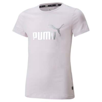 Футболка Puma Essentials+ с круглым вырезом и короткими рукавами с логотипом для девочек, размер XL, повседневная