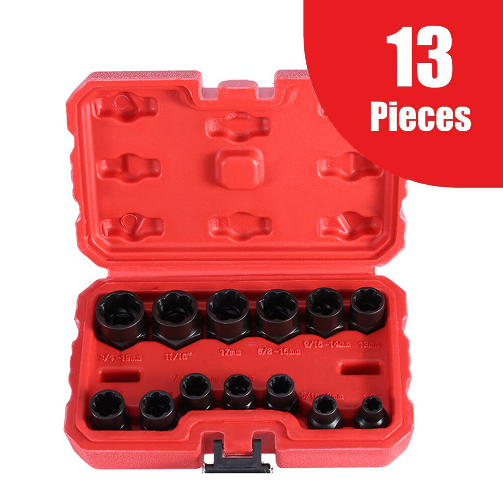 13pcs Damaged Lug Nut Remover Twist Socket Set Extractor Tool 819mm