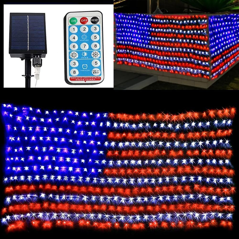 Solar Powered American Flag Lights, 420 LED Red White and Blue 4Th of July Decor