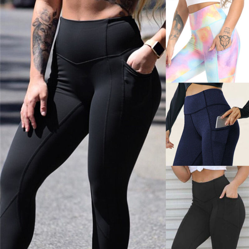 Jogginganzug Taschen Yoga Hose Damen  Push Up Leggings Jogginghose Gym Leggins