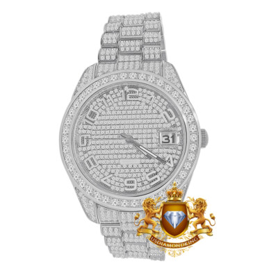 Pre-owned Usdiamondking Full Solid Steel 18k White Gold Tone Simulated Diamond Luxury Watch 42mm W/date