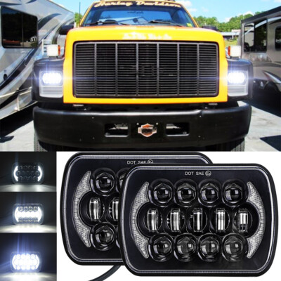 Pair 7x6'' 5x7'' inch Square LED Headlights H4 For Chevy C6500 C7500 Kodiak C8500