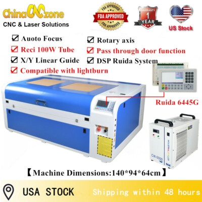 100W 1060 CO2 Laser Cutting Machine RUIDA DSP System Auto-Focus CW-5000Chiller