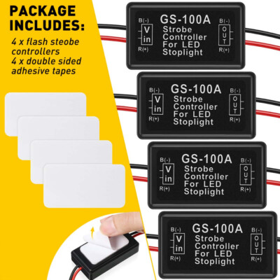 4x GS-100A Flash Strobe Controller Box Flasher Module LED Brake Tail Stop Light