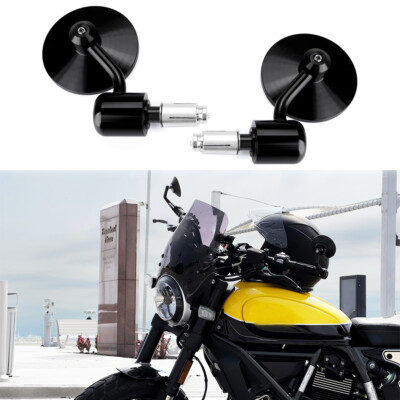 Motorcycle Round 7/8 Handle Bar End Mirrors Black For Scrambler 125 250 350 1100