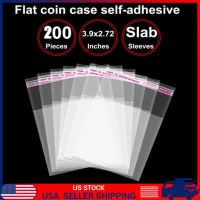 200 Coin Slab Protective Sleeves (10 cmx 7cm) Self adhesive for PCGS NGC B595