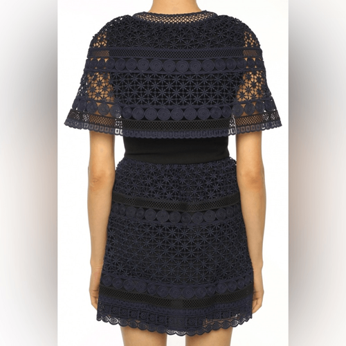 Pre-owned Self-portrait Self Portrait Guipure Cape Lace Dress In Blue In Multicolor