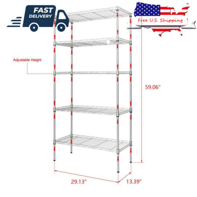 Adjustable 5-Tier Metal Kitchen Storage Rack Shelves