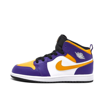 Little Kids Jordan 1 Mid Dark Concord/Taxi-бело-черный (DQ8424 517)