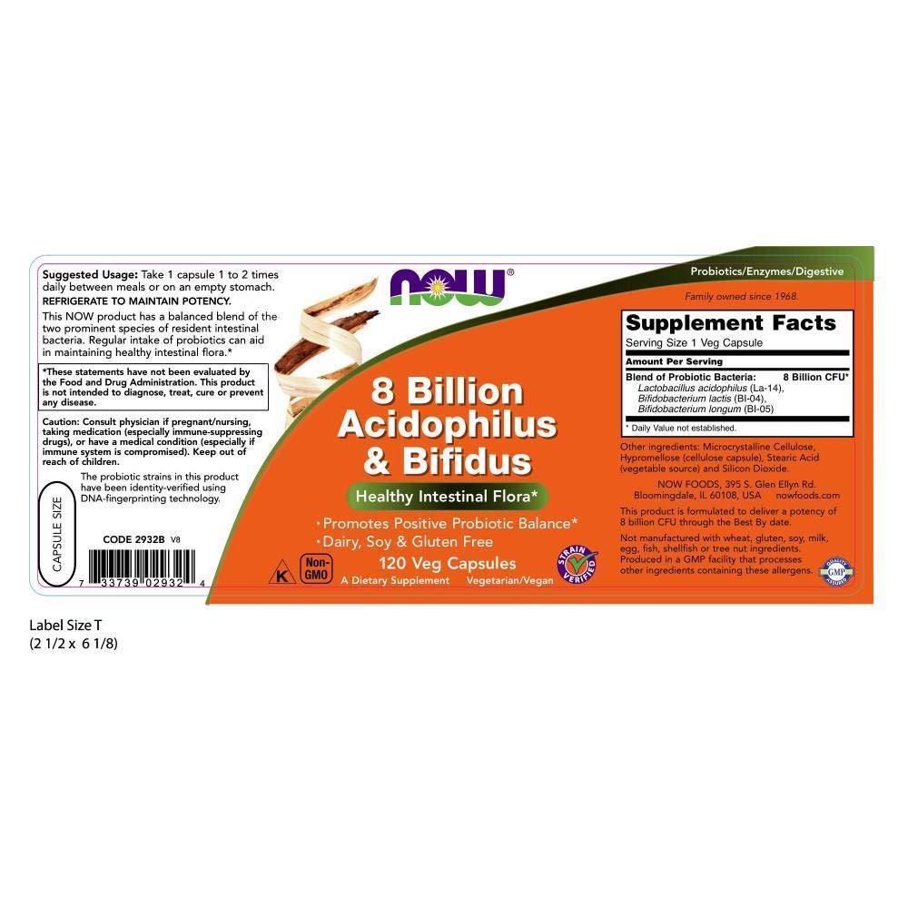 NOW FOODS, 8 BILLION ACIDOPHILUS BIFIDUS, 120 Veg. Kapseln SUPER PREIS