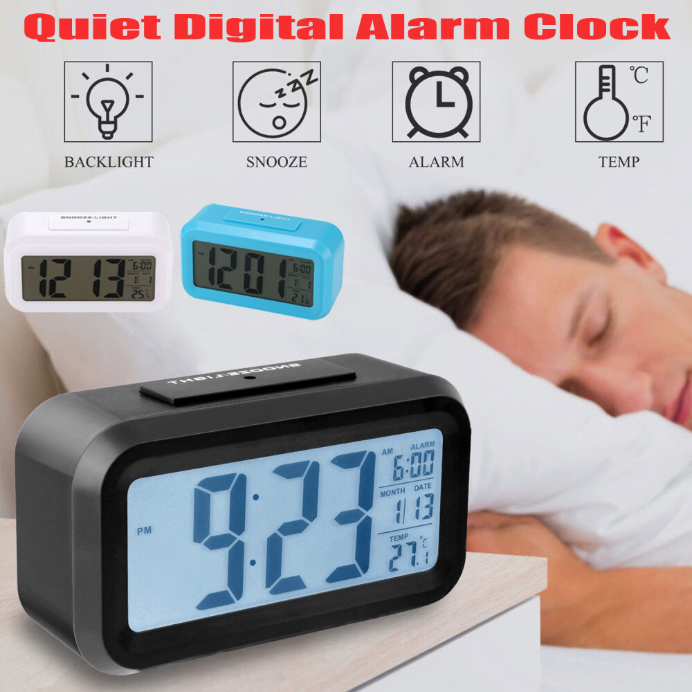 Holz LED Digital Wecker Tischuhr Uhr Kabellos Thermometer Kalender Alarm Snooze