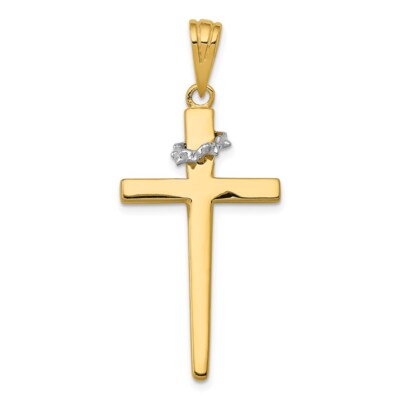 Pre-owned Superdealsforeverything Real 14kt Two-tone Cross W/crown Of Thorns Pendant