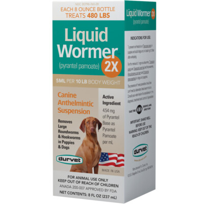 Durvet Pyrantel Pamoate Liquid Wormer Roundworms & Hookworms in Dogs 8oz