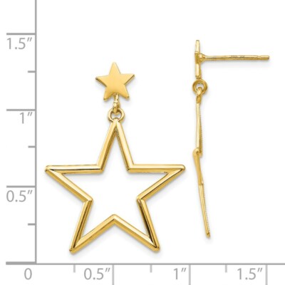 Pre-owned Superdealsforeverything Real 14kt Yellow Gold Star Dangle Post Earrings