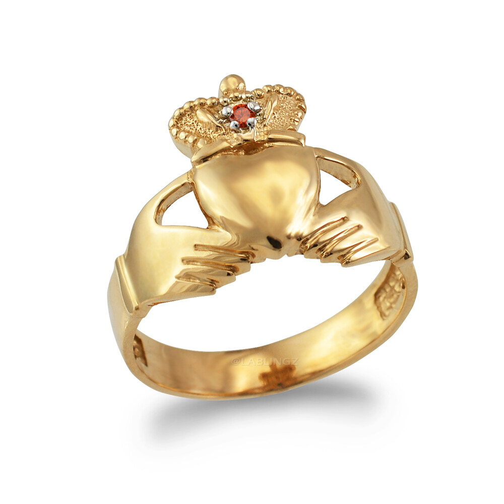 Pre-owned La Blingz Yellow Gold Claddagh Mens Birthstone Cz Ring