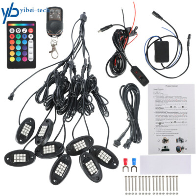 8×RGB LED Brake Lights Emergency Beacon Light Off-road Truck w/Remote Control