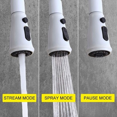 3 Function Pull Out Kitchen Faucet Spray Ceramic Stream Spray Pause