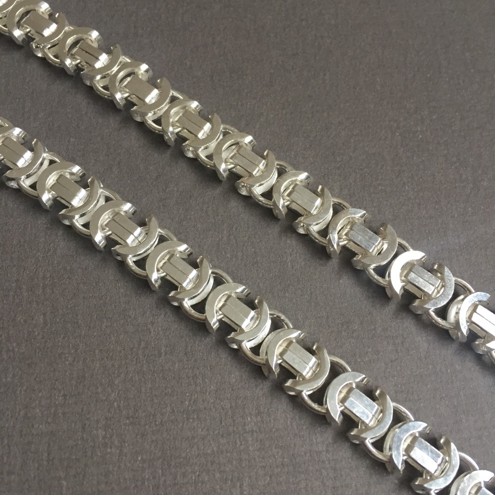 Pre-owned Handmade Mens Boy Flat Byzantine Bali Chain Necklace 925 Sterling Silver 7mm 24inch 53gr