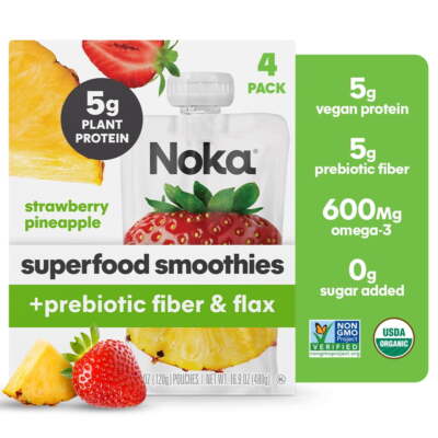Organic Strawberry Pineapple Smoothie, 4.22 oz Fruit Pouches, 4 Count Smoothie