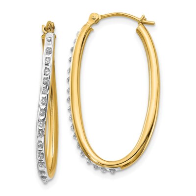 Pre-owned Superdealsforeverything Real 14kt Yellow Gold Diamond Fascination Oval Twist Hoop Earrings