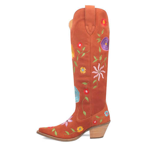 Pre-owned Dingo Flower Power Floral Snip Toe Cowboy Womens Orange Casual Boots Di277-220