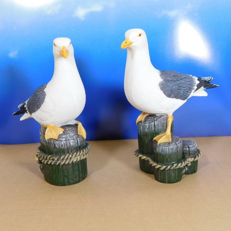 Gartenfigur MÃ¶We 2er Set Ca.20cm Auf Poller 3409 Vogel Figur Garten Lebensecht