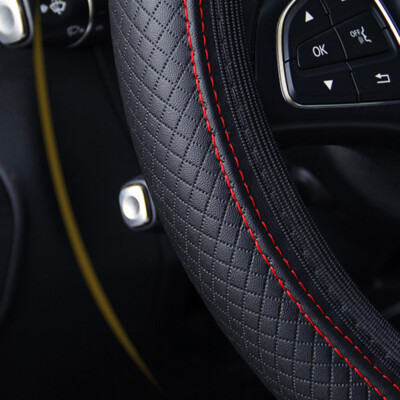 15'' PU Leather SUV Auto Steering Wheel Cover Good Grip Car Accessories Black-Red