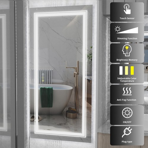 48" x 24" Large Rectangle Bathroom Mirror LED Vanity Dimmable Backlit Anti-Fog