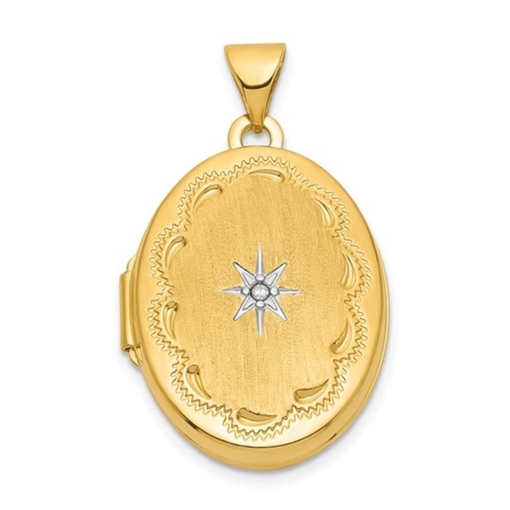 Pre-owned Superdealsforeverything Real 14kt W/ White Rhodium Brushed Diamond Star 21mm Oval Locket