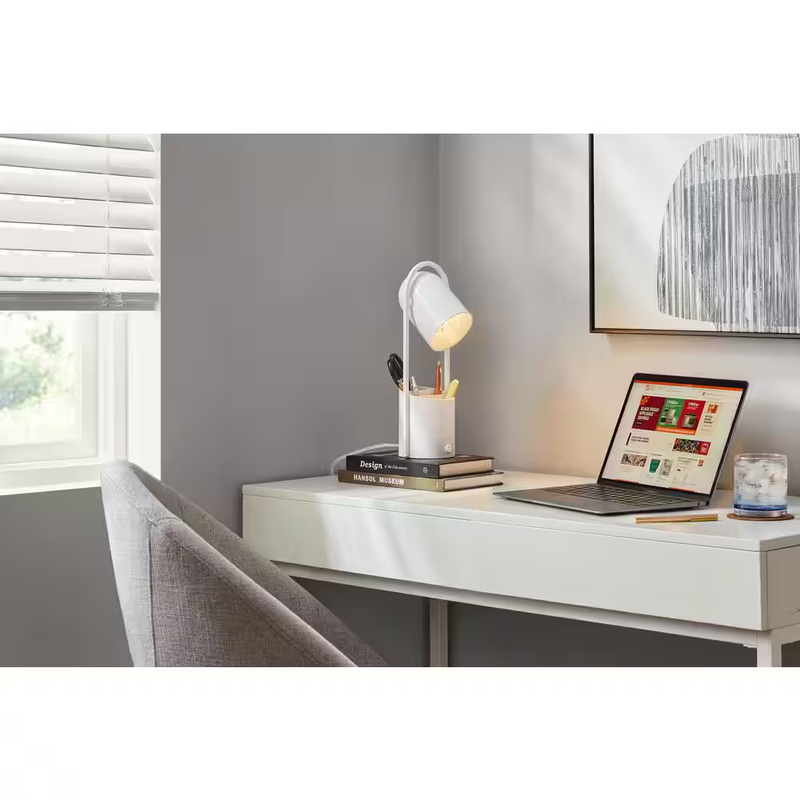 Hampton Bay Desk Lamp Organizer White Swivel Task Light Pen Pencil Holder Office
