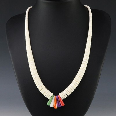 NATIVE AMERICAN SANTO DOMINGO WHITE CLAM NECKLACE BY LUPE LOVATO 